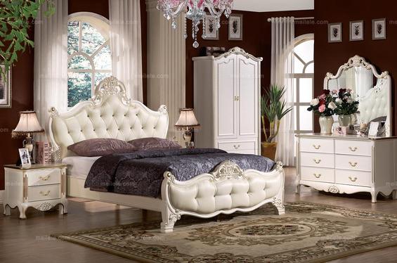 欧式田园	1.8米水晶拉扣双人床 水牛头层真皮床