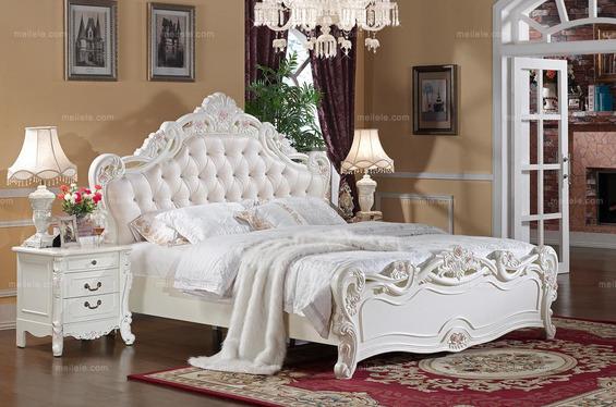 欧式田园	粉红玫瑰立体雕花排骨架床