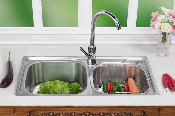 SUS304水槽带水龙头套装 带混水龙头双水槽套装72*38CM