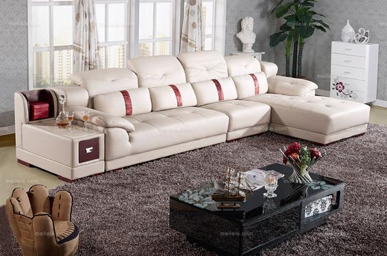 时尚经典 带储物功能真皮转角沙发(1+3+左贵妃)